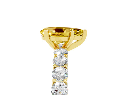 Yellow gold Pear Cut Yellow Sapphire Solitaire Ring with Shared Prong Pavé Band and Four-Prong Setting_5