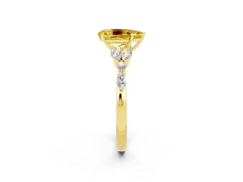 Yellow gold Pear Cut Yellow Sapphire Solitaire Ring with Side Stones and Four-Prong Setting_14