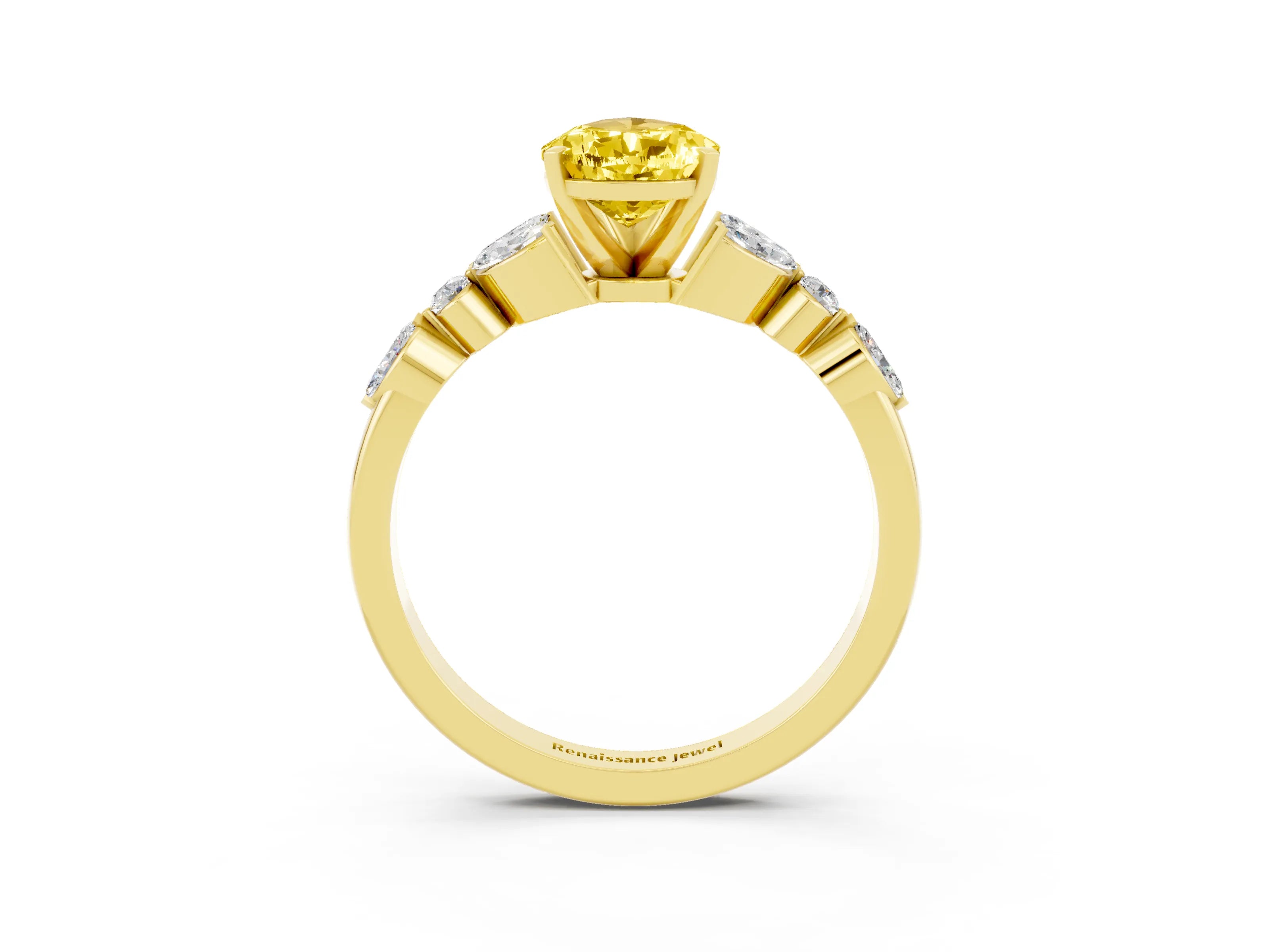 Yellow gold Pear Cut Yellow Sapphire Solitaire Ring with Side Stones and Four-Prong Setting_15