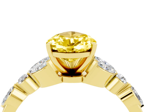 Yellow gold Pear Cut Yellow Sapphire Solitaire Ring with Side Stones and Four-Prong Setting_16
