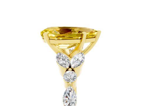 Yellow gold Pear Cut Yellow Sapphire Solitaire Ring with Side Stones and Four-Prong Setting_17