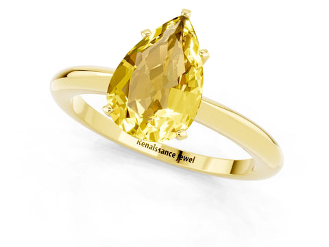 Yellow gold Pear Cut Yellow Sapphire Solitaire Ring with Six-Prong Setting and Classic Band_1