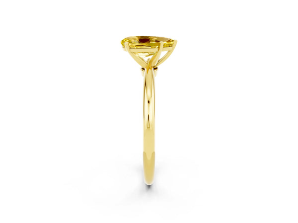 Yellow gold Pear Cut Yellow Sapphire Solitaire Ring with Six-Prong Setting and Classic Band
