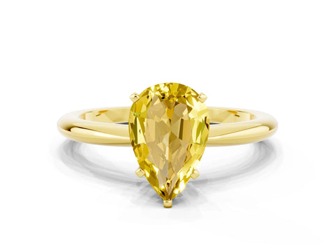 Yellow gold Pear Cut Yellow Sapphire Solitaire Ring with Six-Prong Setting and Classic Band