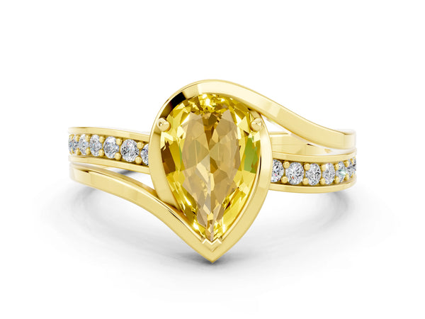 Yellow gold Pear Cut Yellow Sapphire Solitaire Ring with Split Shank and Prong Setting