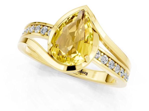 Yellow gold Pear Cut Yellow Sapphire Solitaire Ring with Split Shank and Prong Setting