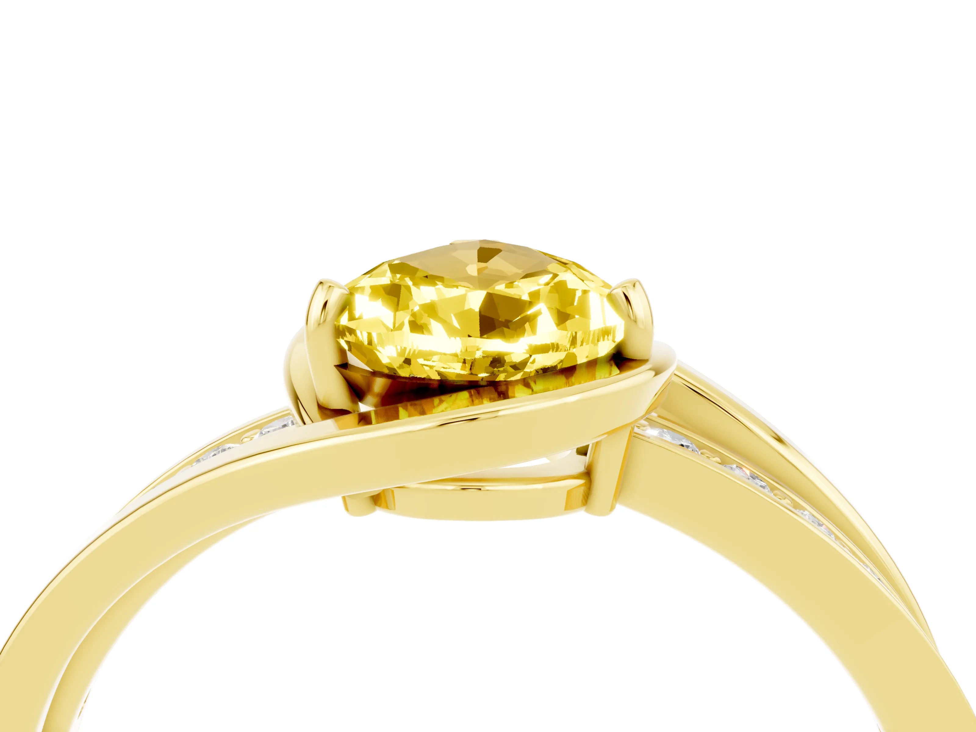 Yellow gold Pear Cut Yellow Sapphire Solitaire Ring with Split Shank and Prong Setting_4