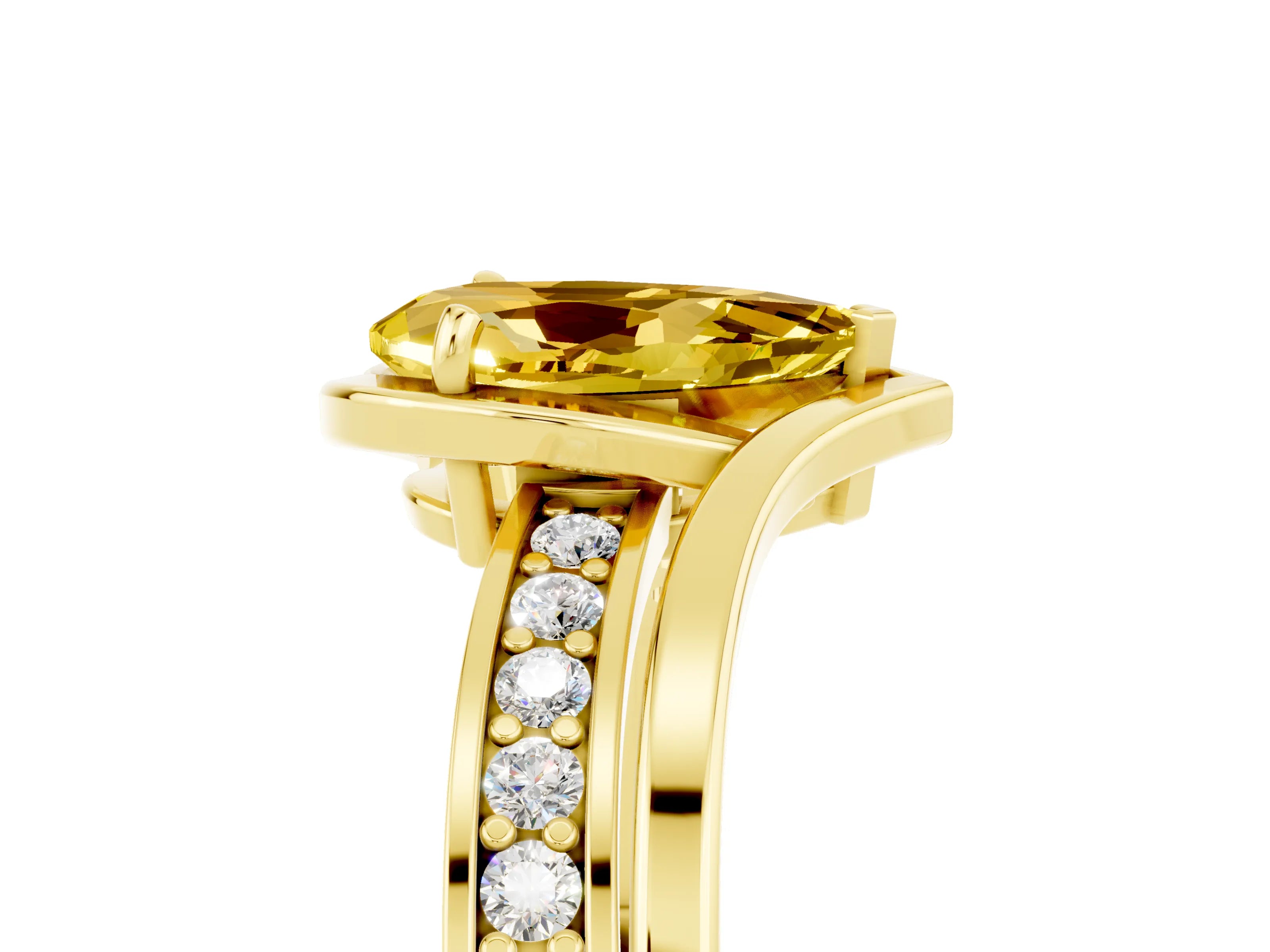 Yellow gold Pear Cut Yellow Sapphire Solitaire Ring with Split Shank and Prong Setting_5