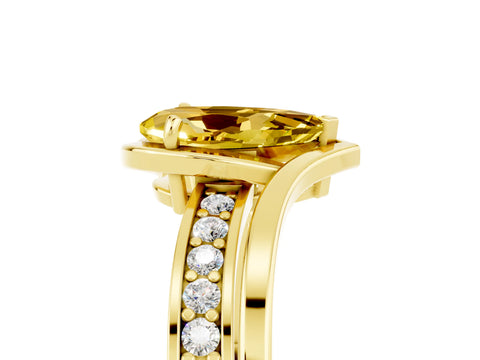 Yellow gold Pear Cut Yellow Sapphire Solitaire Ring with Split Shank and Prong Setting_5