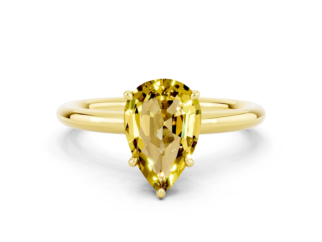 Yellow gold Pear Cut Yellow Sapphire Solitaire Ring with Thin Band and Four-Prong Setting_36