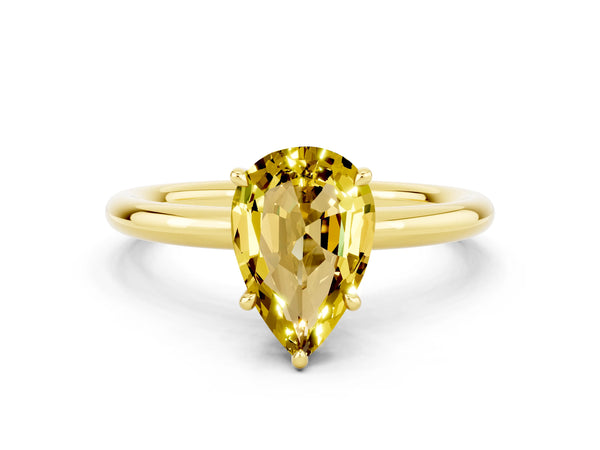 Yellow gold Pear Cut Yellow Sapphire Solitaire Ring with Thin Band and Four-Prong Setting