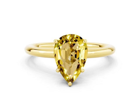 Yellow gold Pear Cut Yellow Sapphire Solitaire Ring with Thin Band and Four-Prong Setting_36
