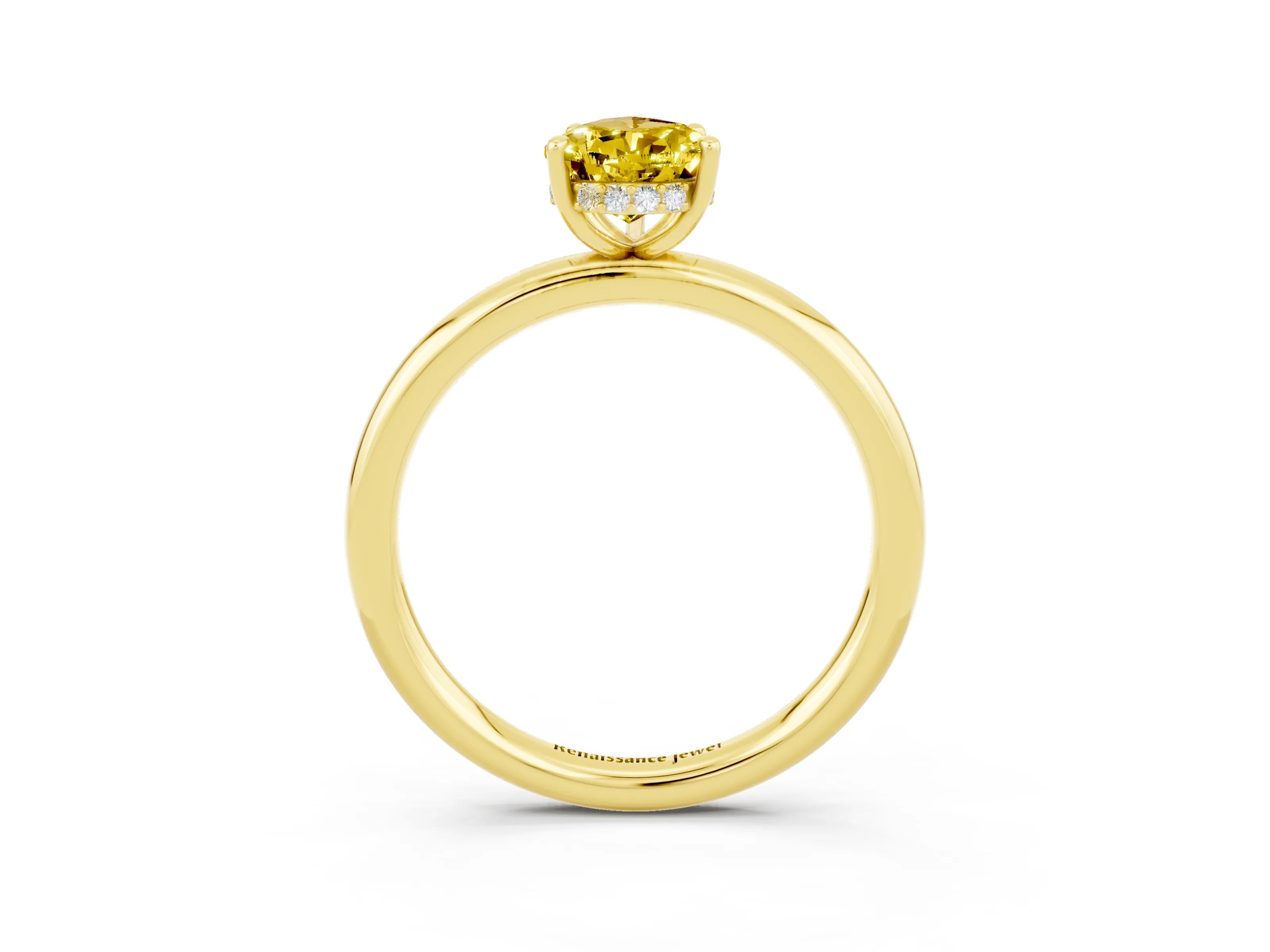 Yellow gold Pear Cut Yellow Sapphire Solitaire Ring with Thin Band and Four-Prong Setting_39