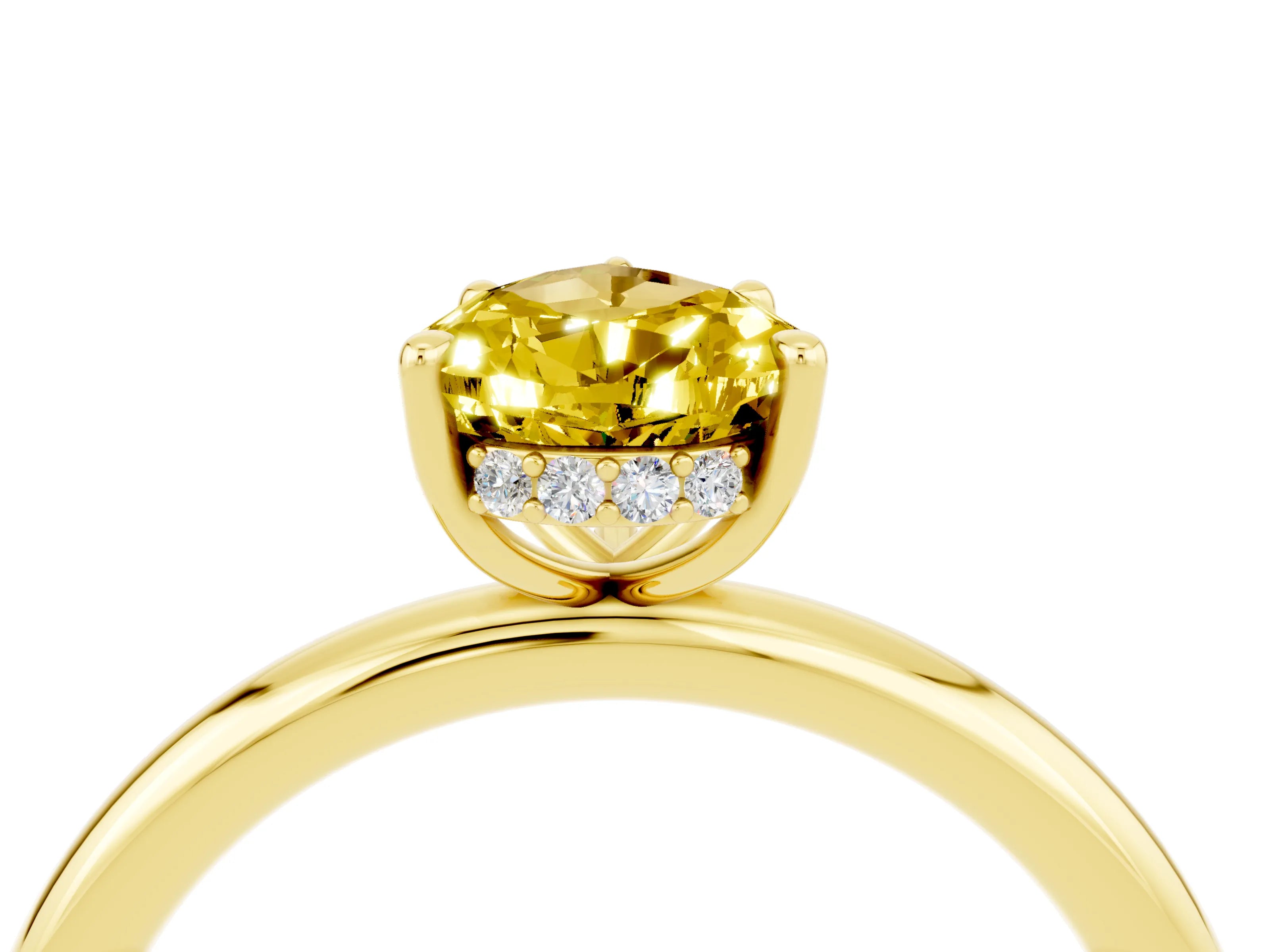 Yellow gold Pear Cut Yellow Sapphire Solitaire Ring with Thin Band and Four-Prong Setting_40