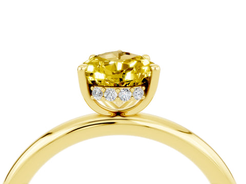 Yellow gold Pear Cut Yellow Sapphire Solitaire Ring with Thin Band and Four-Prong Setting_40