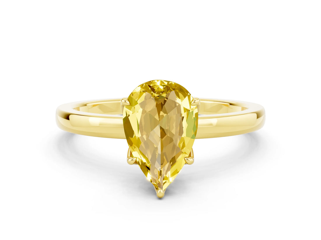 Yellow gold Pear Cut Yellow Sapphire Solitaire Ring with Thin Band and Prong Setting_12