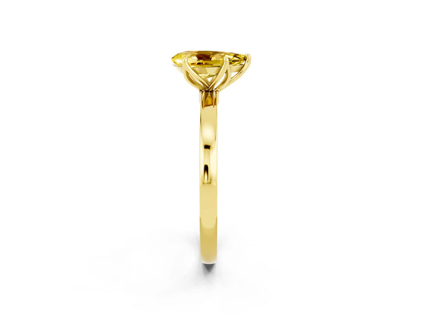 Yellow gold Pear Cut Yellow Sapphire Solitaire Ring with Thin Band and Prong Setting