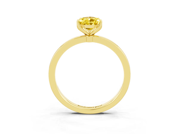 Yellow gold Pear Cut Yellow Sapphire Solitaire Ring with Thin Band and Prong Setting