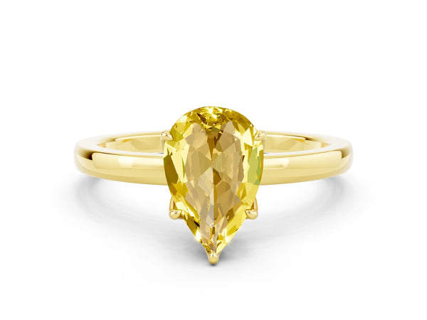 Yellow gold Pear Cut Yellow Sapphire Solitaire Ring with Thin Band and Prong Setting