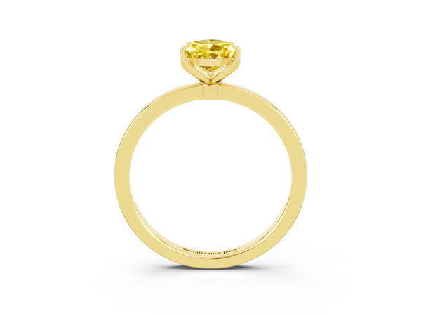 Yellow gold Pear Cut Yellow Sapphire Solitaire Ring with Thin Band and Prong Setting
