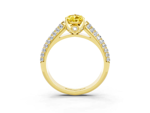 Yellow gold Pear Cut Yellow Sapphire Solitaire Ring with Three-Row Pavé Band and Four-Prong Setting_15