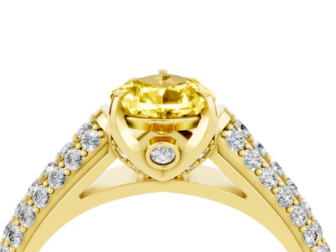 Yellow gold Pear Cut Yellow Sapphire Solitaire Ring with Three-Row Pavé Band and Four-Prong Setting_16