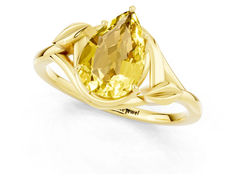 Yellow gold Pear Cut Yellow Sapphire Solitaire Ring with Twist Band and Four-Prong Setting_25