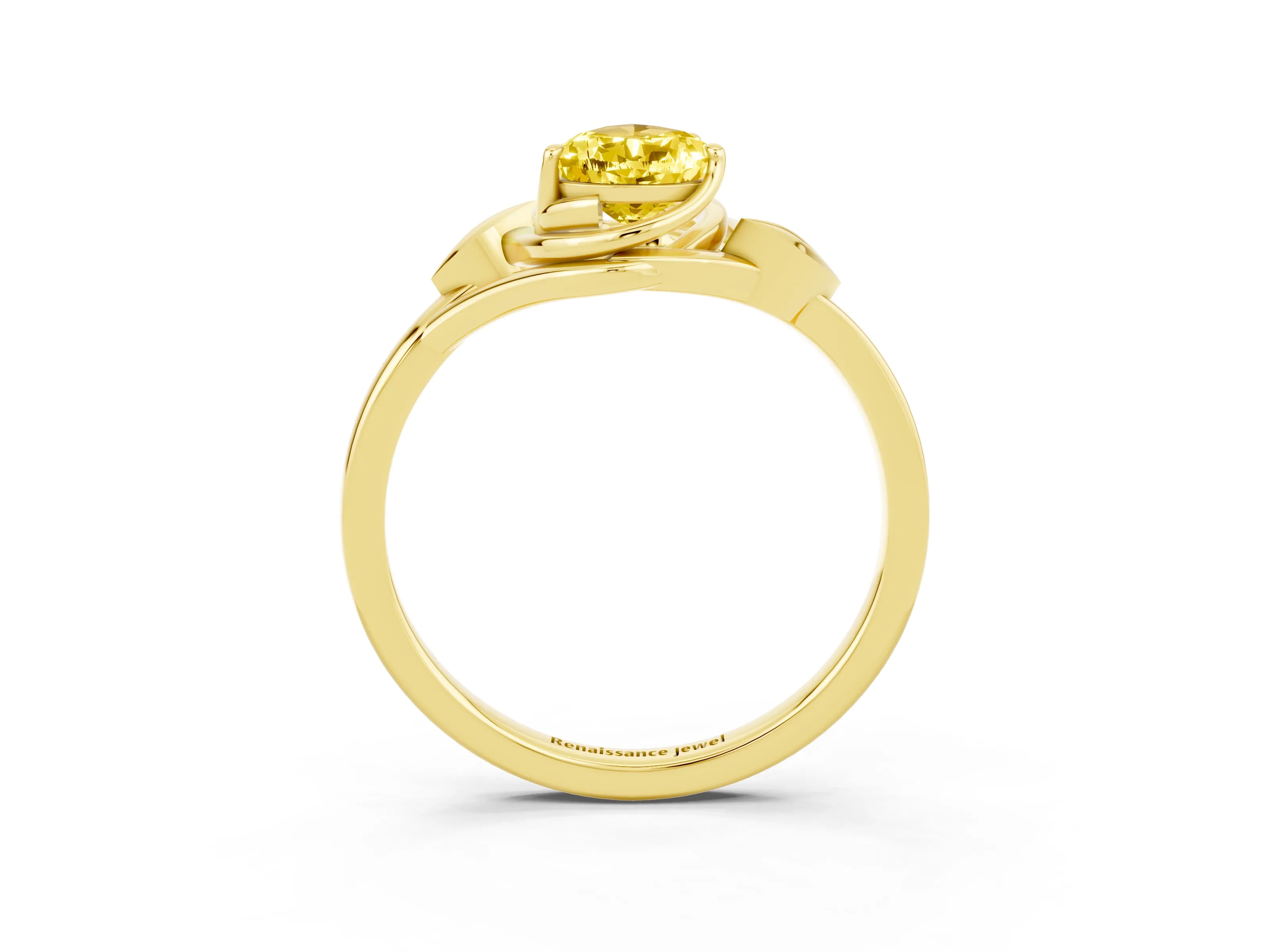 Yellow gold Pear Cut Yellow Sapphire Solitaire Ring with Twist Band and Four-Prong Setting_27
