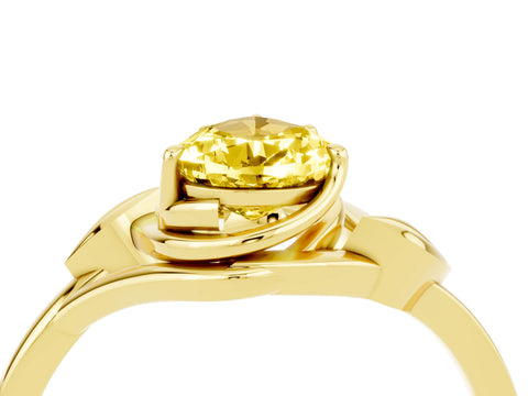 Yellow gold Pear Cut Yellow Sapphire Solitaire Ring with Twist Band and Four-Prong Setting_28