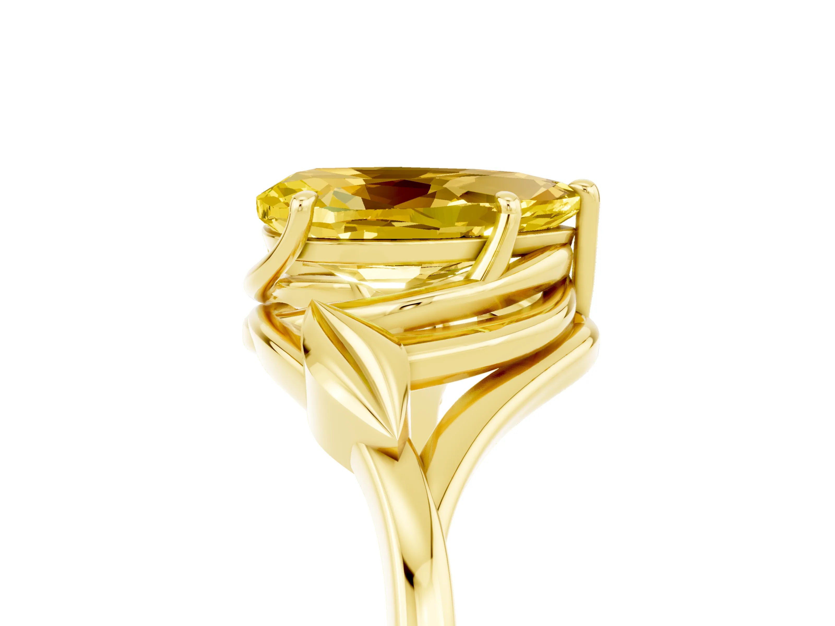 Yellow gold Pear Cut Yellow Sapphire Solitaire Ring with Twist Band and Four-Prong Setting_29