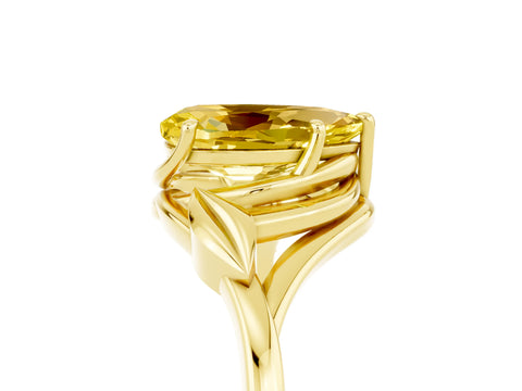 Yellow gold Pear Cut Yellow Sapphire Solitaire Ring with Twist Band and Four-Prong Setting_29