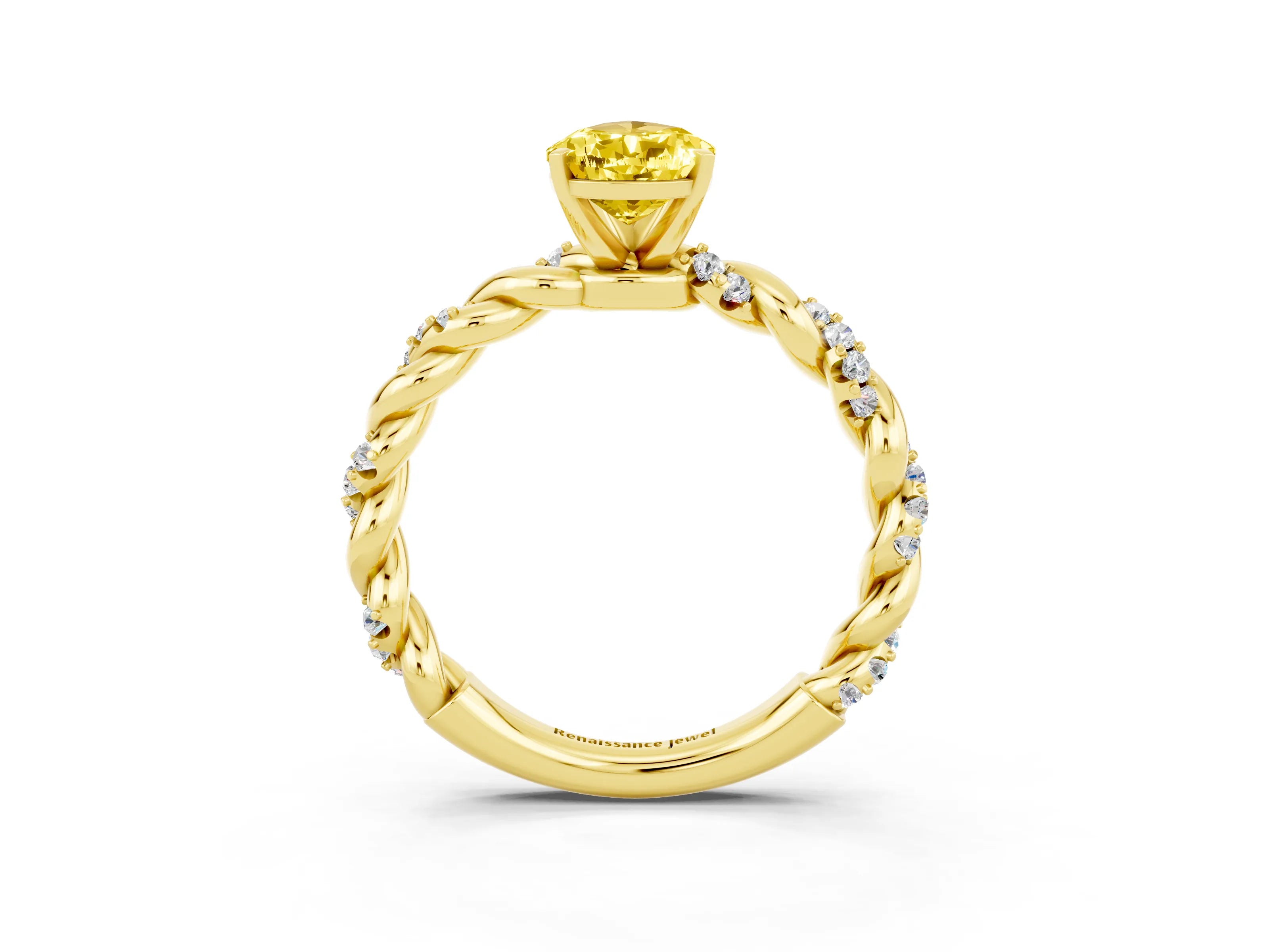 Yellow gold Pear Cut Yellow Sapphire Solitaire Ring with Twisted Band and Pavé Accents_3