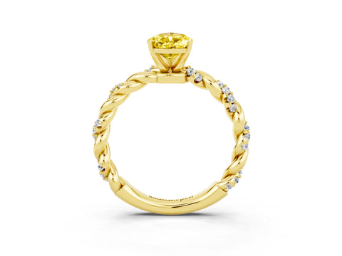 Yellow gold Pear Cut Yellow Sapphire Solitaire Ring with Twisted Band and Pavé Accents_3