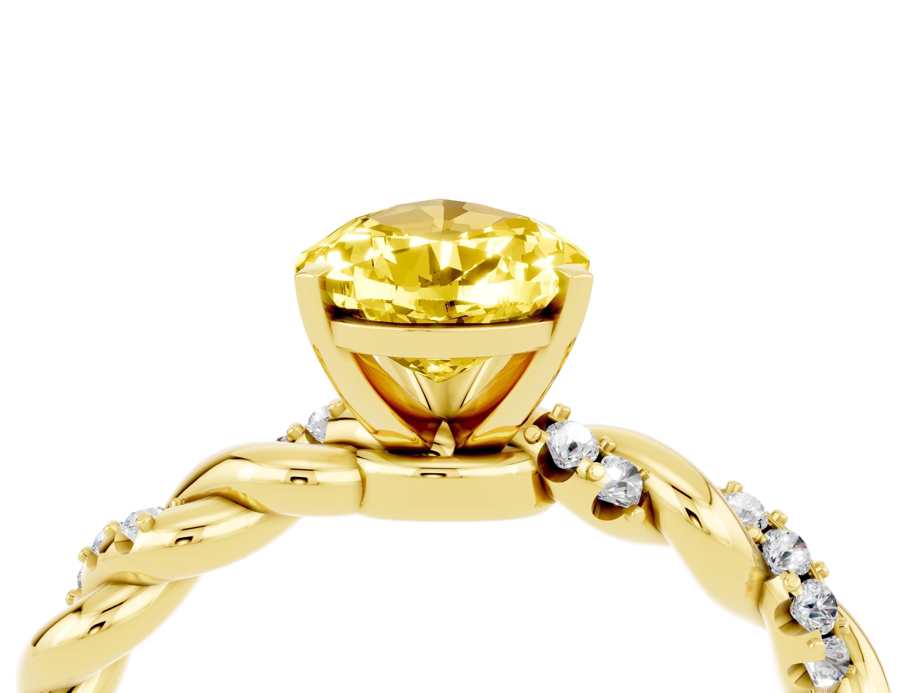 Yellow gold Pear Cut Yellow Sapphire Solitaire Ring with Twisted Band and Pavé Accents_4