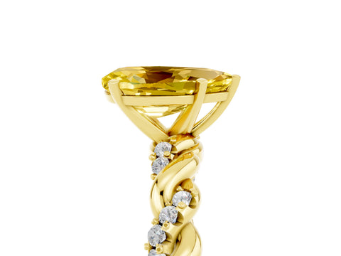 Yellow gold Pear Cut Yellow Sapphire Solitaire Ring with Twisted Band and Pavé Accents_5