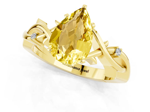 Yellow gold Pear Cut Yellow Sapphire Solitaire Ring with Twisted Band and Prong Setting_1