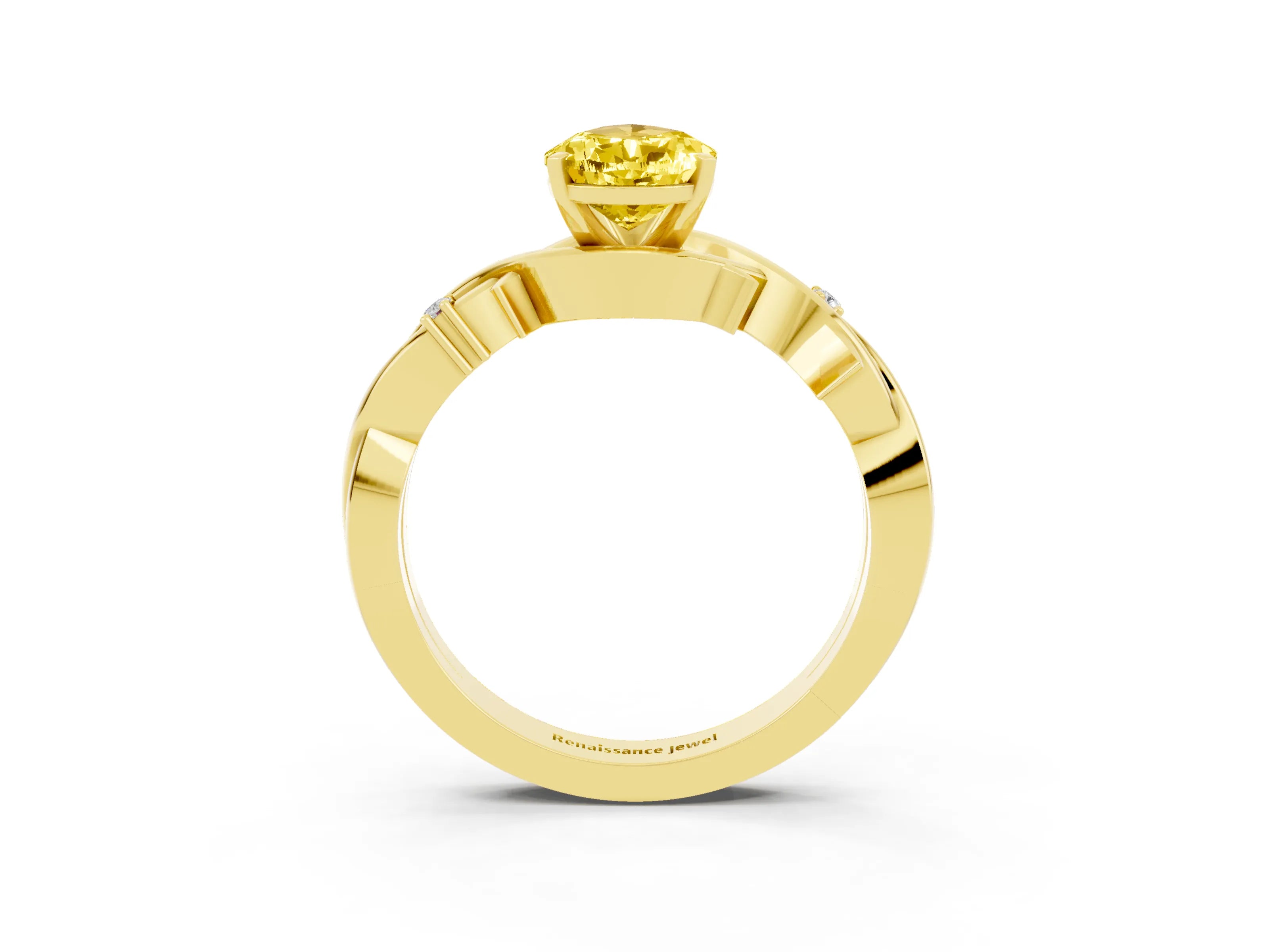 Yellow gold Pear Cut Yellow Sapphire Solitaire Ring with Twisted Band and Prong Setting_3