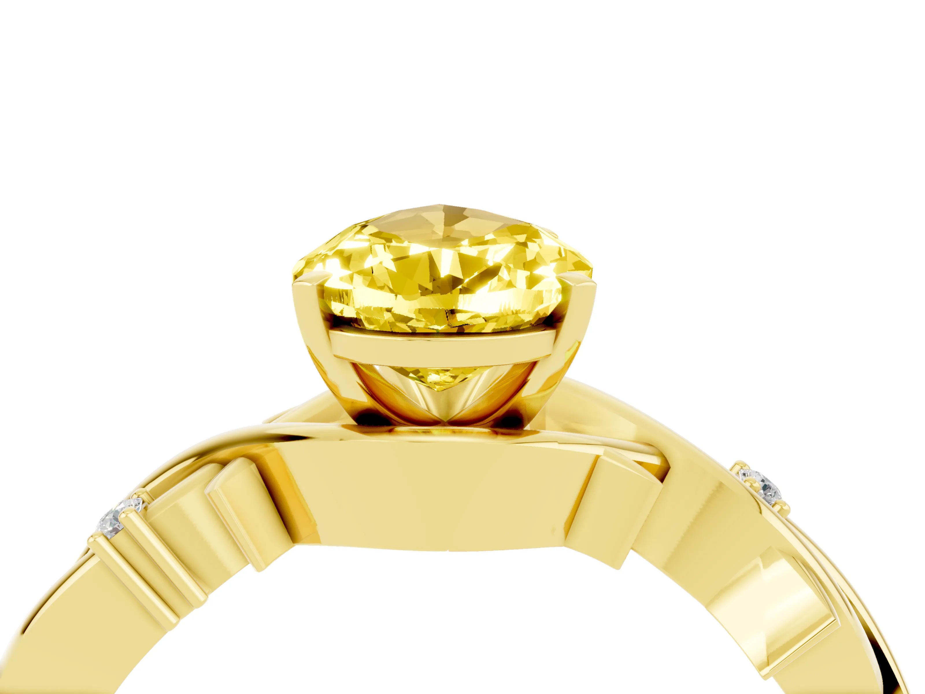 Yellow gold Pear Cut Yellow Sapphire Solitaire Ring with Twisted Band and Prong Setting_4