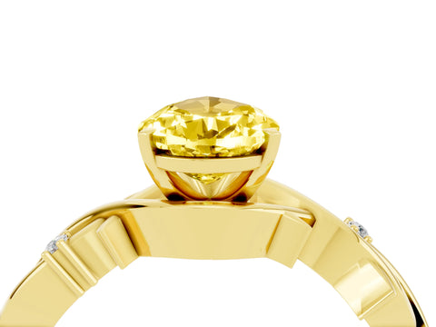 Yellow gold Pear Cut Yellow Sapphire Solitaire Ring with Twisted Band and Prong Setting_4