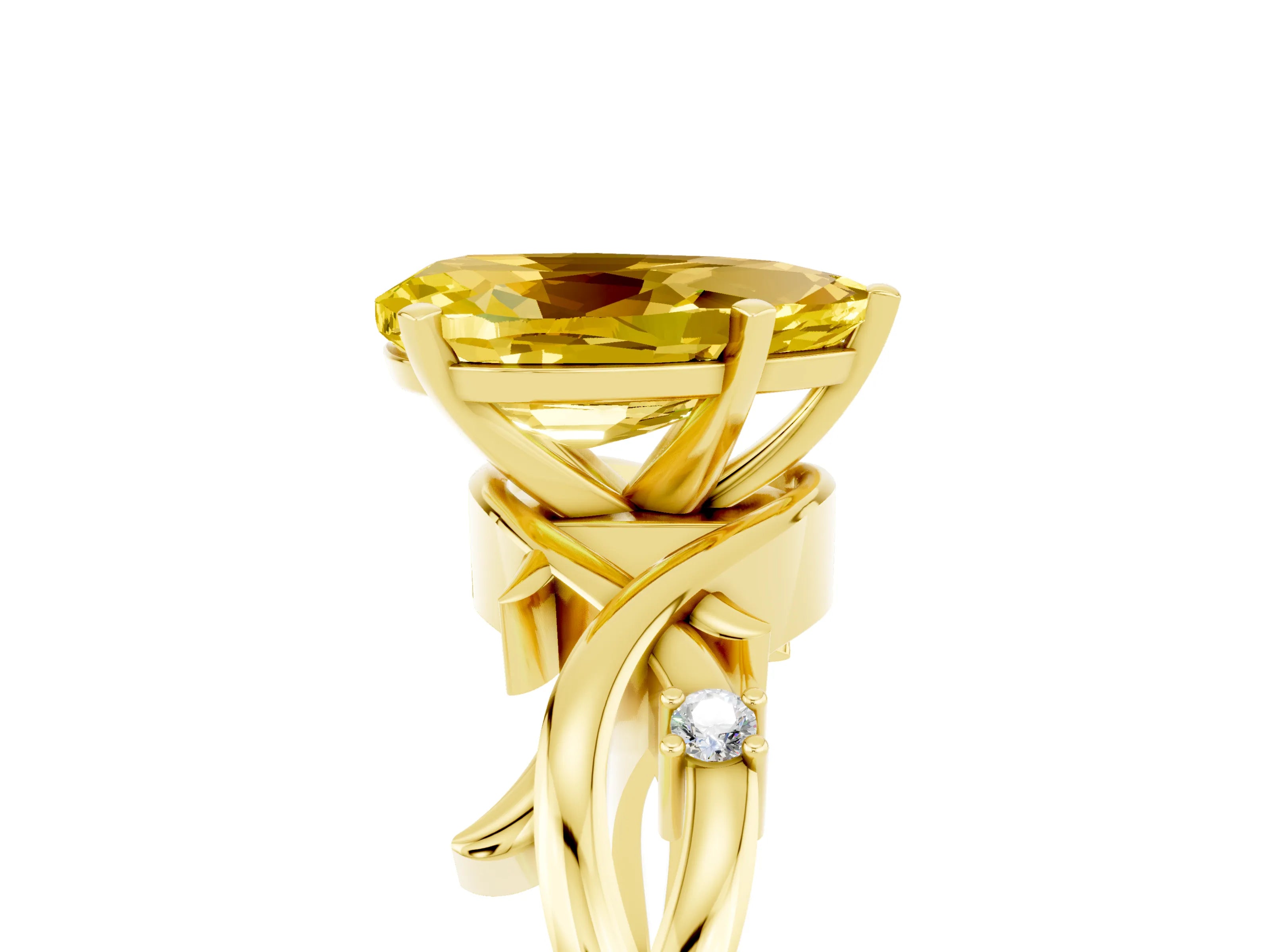 Yellow gold Pear Cut Yellow Sapphire Solitaire Ring with Twisted Band and Prong Setting_5