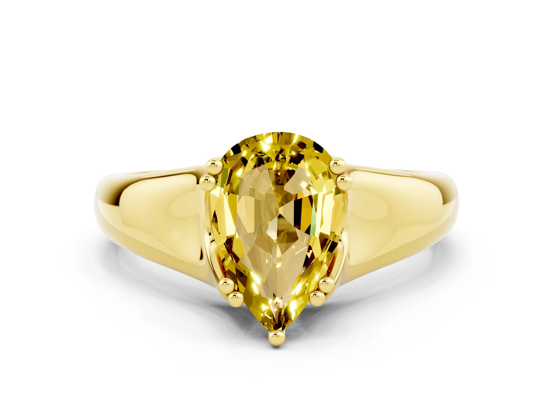 Yellow gold Pear Cut Yellow Sapphire Solitaire Ring with Wide Band and Prong Setting_24