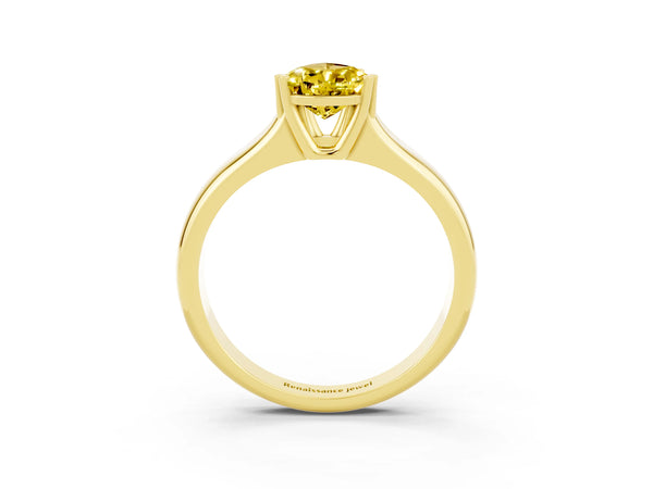 Yellow gold Pear Cut Yellow Sapphire Solitaire Ring with Wide Band and Prong Setting