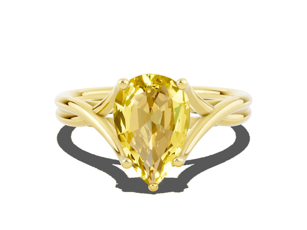 Yellow gold Pear Cut Yellow Sapphire Solitaire Twist Band Prong Setting Ring