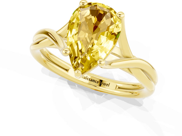 Yellow gold Pear Cut Yellow Sapphire Solitaire Twist Band Prong Setting Ring