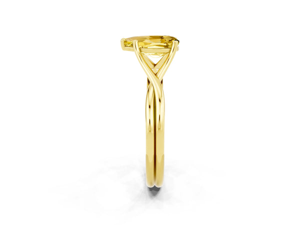 Yellow gold Pear Cut Yellow Sapphire Solitaire Twist Band Prong Setting Ring