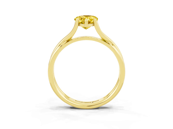 Yellow gold Pear Cut Yellow Sapphire Solitaire Twist Band Prong Setting Ring
