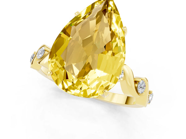 Yellow gold Pear Cut Yellow Sapphire Solitaire Twisted Band with Round  Accents and Prong Setting