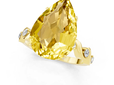 Yellow gold Pear Cut Yellow Sapphire Solitaire Twisted Band with Round  Accents and Prong Setting_13