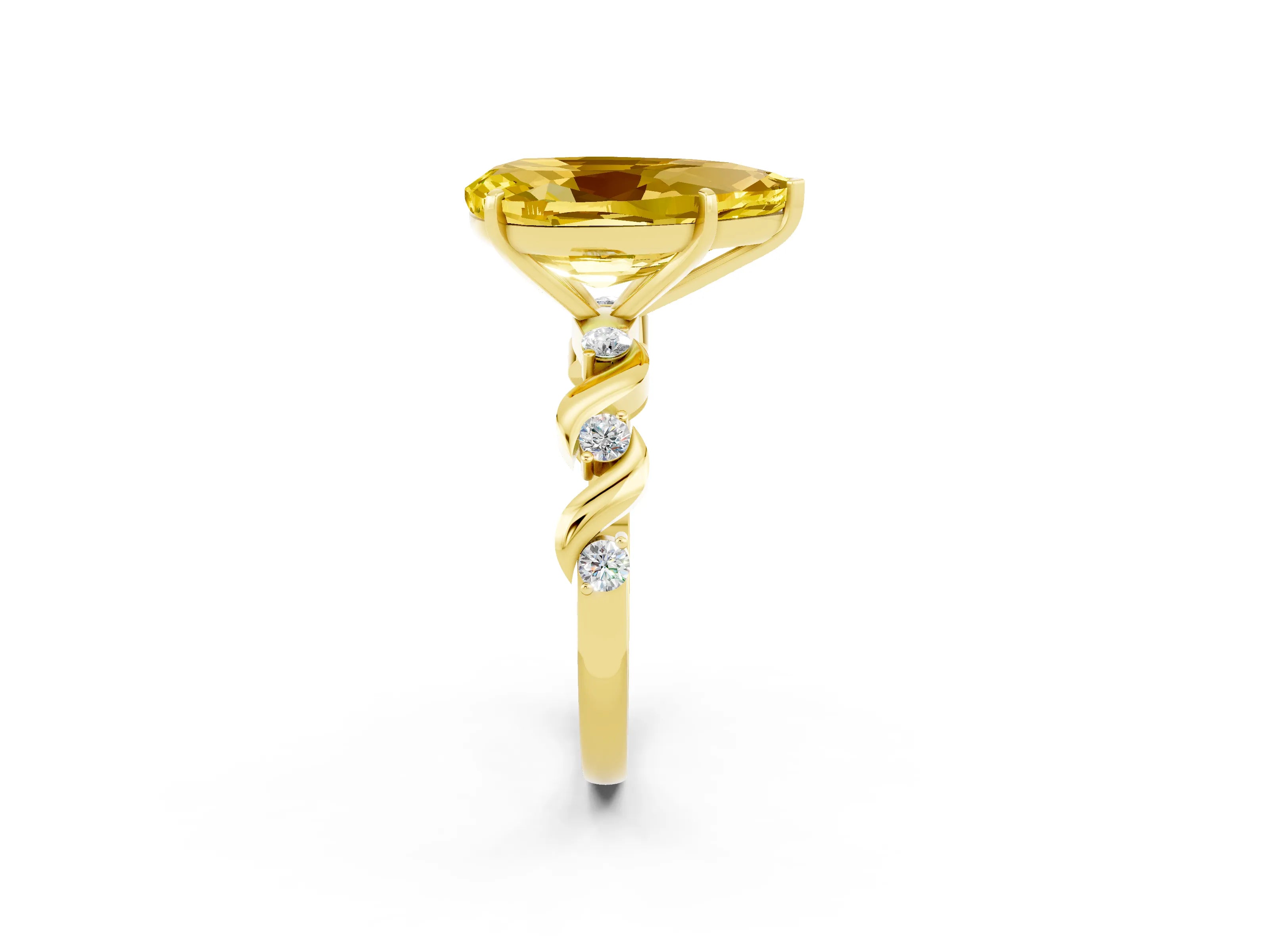 Yellow gold Pear Cut Yellow Sapphire Solitaire Twisted Band with Round  Accents and Prong Setting_14