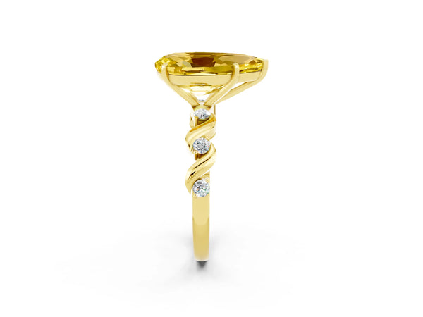 Yellow gold Pear Cut Yellow Sapphire Solitaire Twisted Band with Round  Accents and Prong Setting